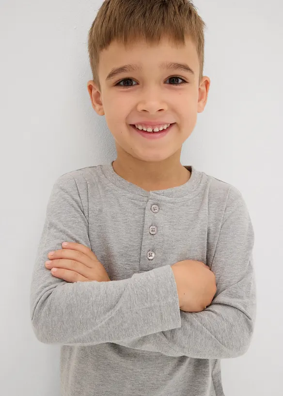 Lot de 2 T-shirts manches longues coton col tunisien, bonprix