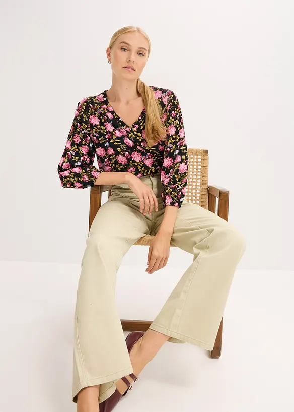 Pantalon taille haute en twill 100% coton, bonprix