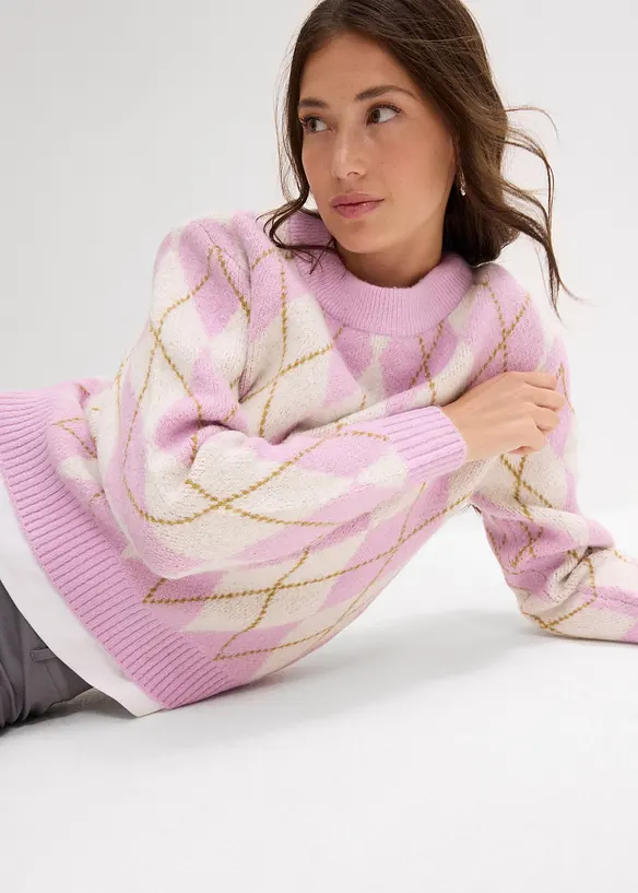 Pull à losanges en fine maille, bonprix