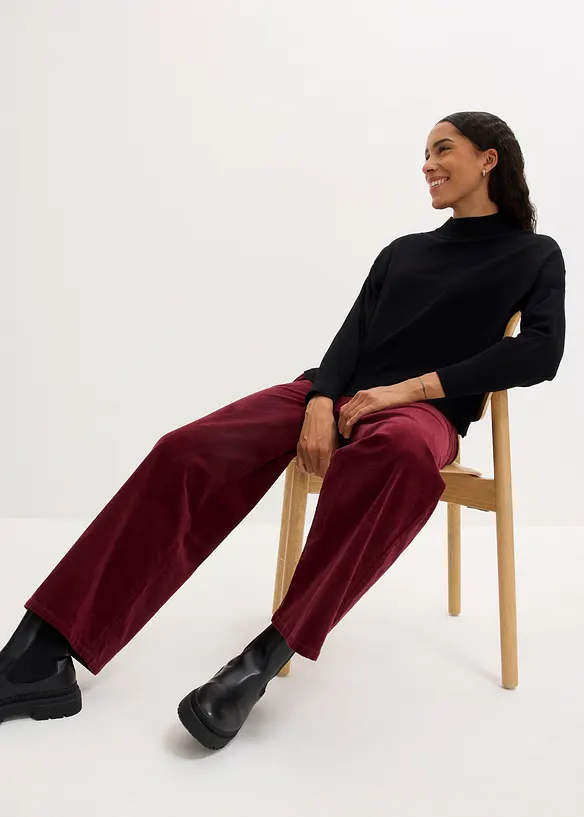 Pantalon en velours côtelé, taille haute élastiquée, bonprix