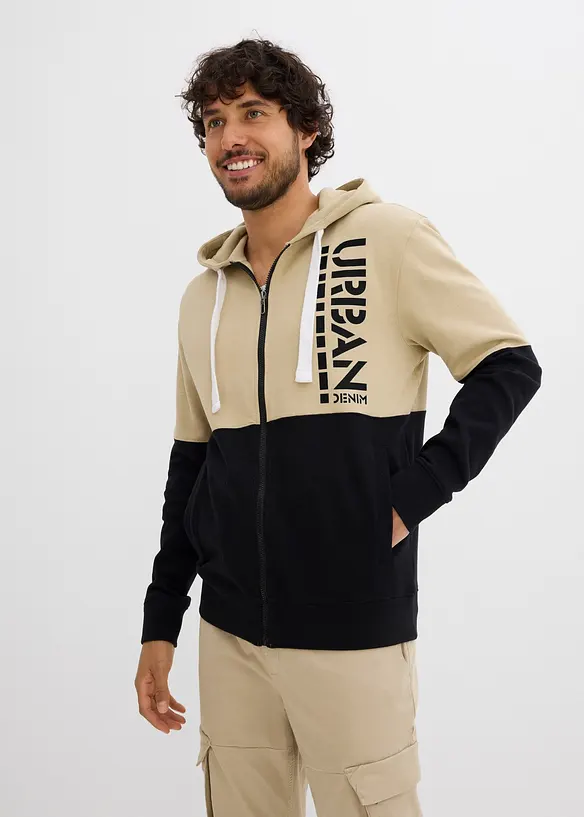 Sweat zipp&eacute; &agrave; capuche 100% coton, bonprix