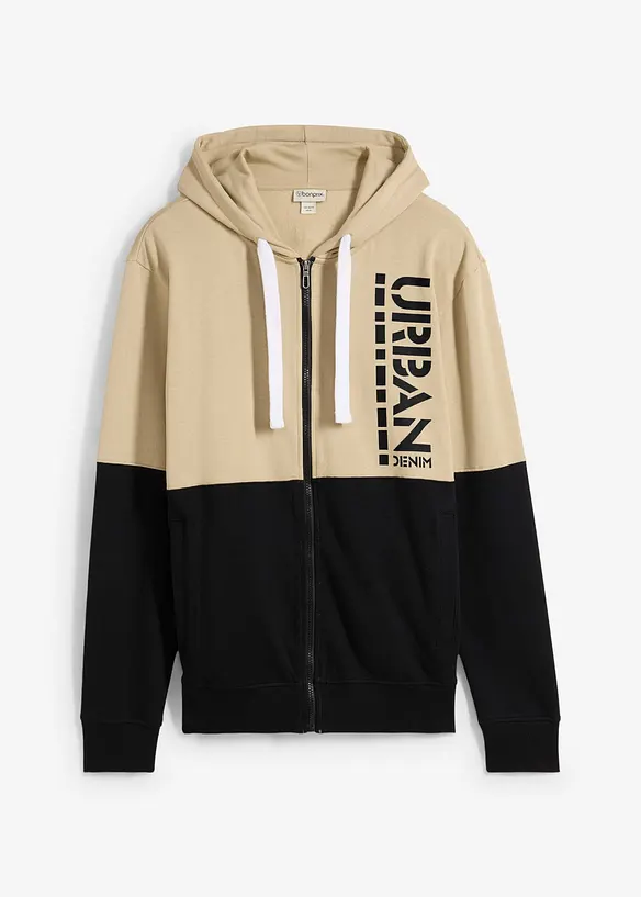 Sweat zipp&eacute; &agrave; capuche 100% coton, bonprix