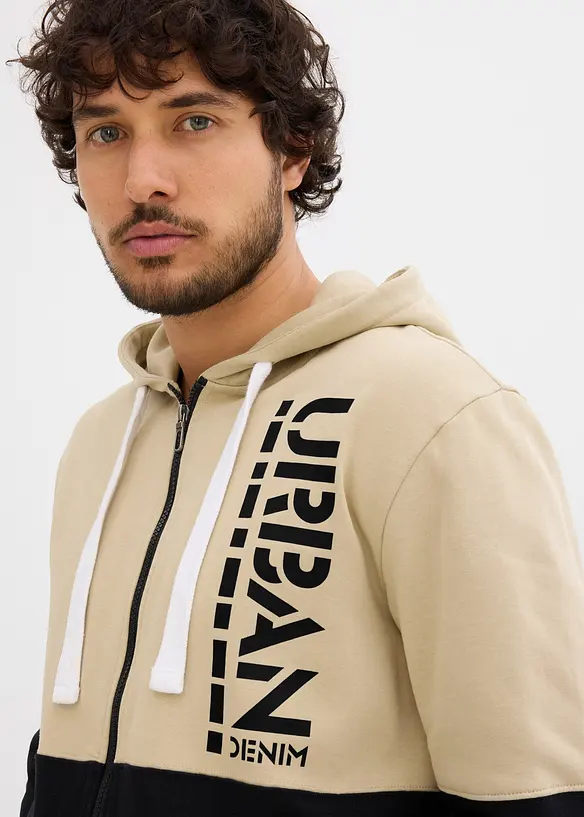 Sweat zipp&eacute; &agrave; capuche 100% coton, bonprix