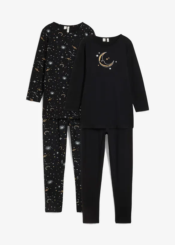 2 pyjamas avec T-shirt manches longues et legging, imprimé brillant, bonprix