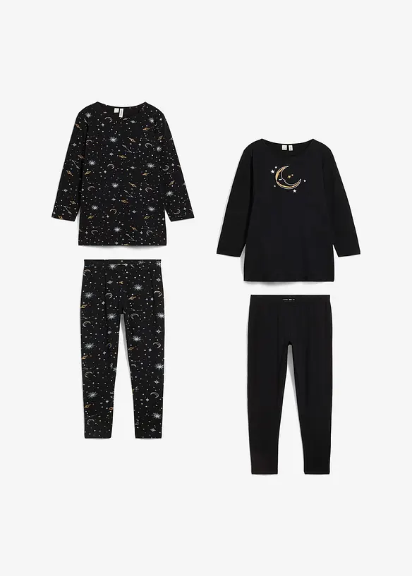 2 pyjamas avec T-shirt manches longues et legging, imprimé brillant, bonprix
