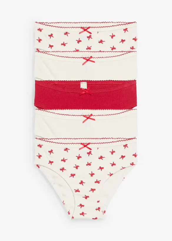 Lot de 5 slips en doux coton côtelé avec nœud en satin, bonprix