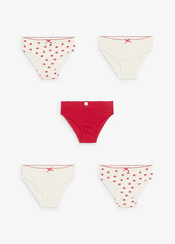 Lot de 5 slips en doux coton côtelé avec nœud en satin, bonprix