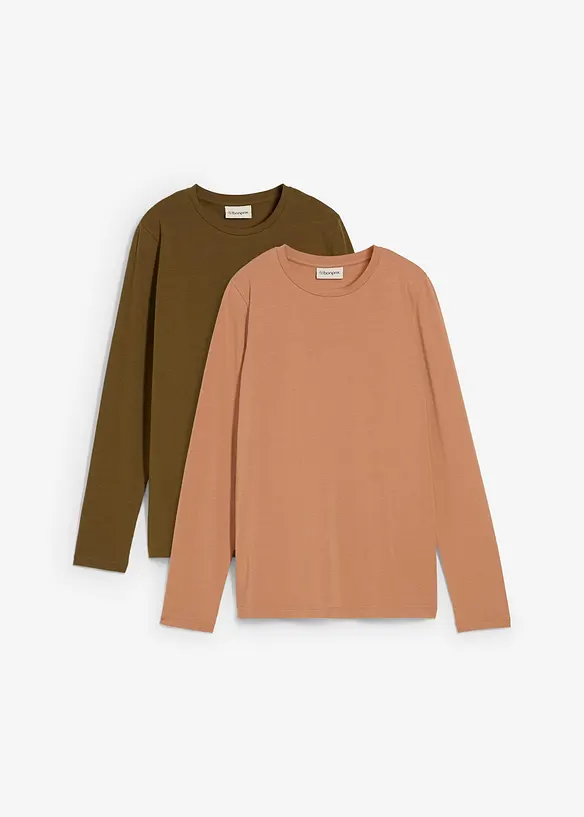 Lot de 2 T-shirts manches longues en coton extensible, bonprix