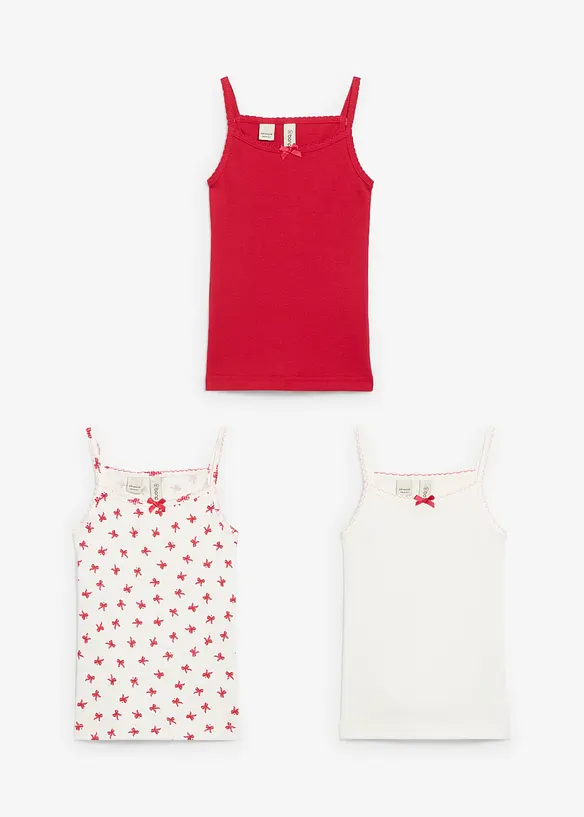 Lot de 3 tops en maille côtelée douce avec nœud en satin, bonprix