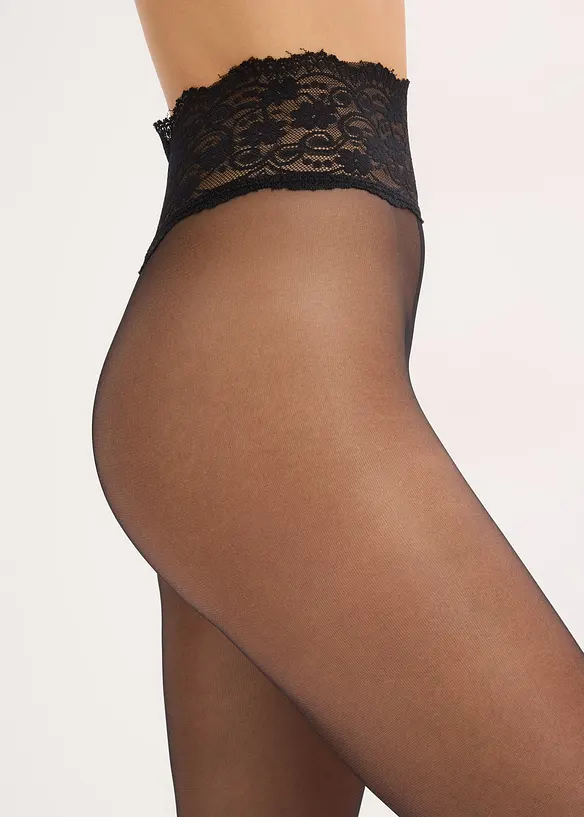 Collant voile avec ceinture en dentelle, 15 DEN, bonprix