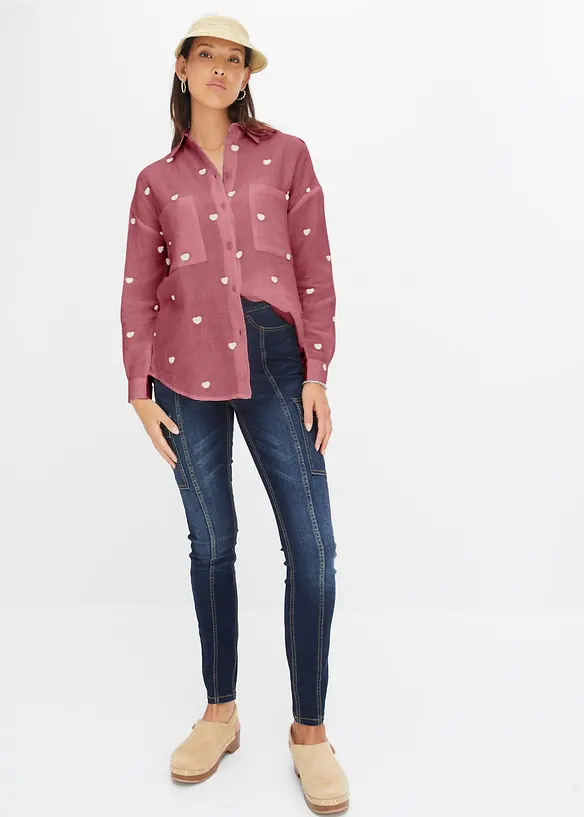 Chemisier ample en gaze de coton avec broderies, bonprix