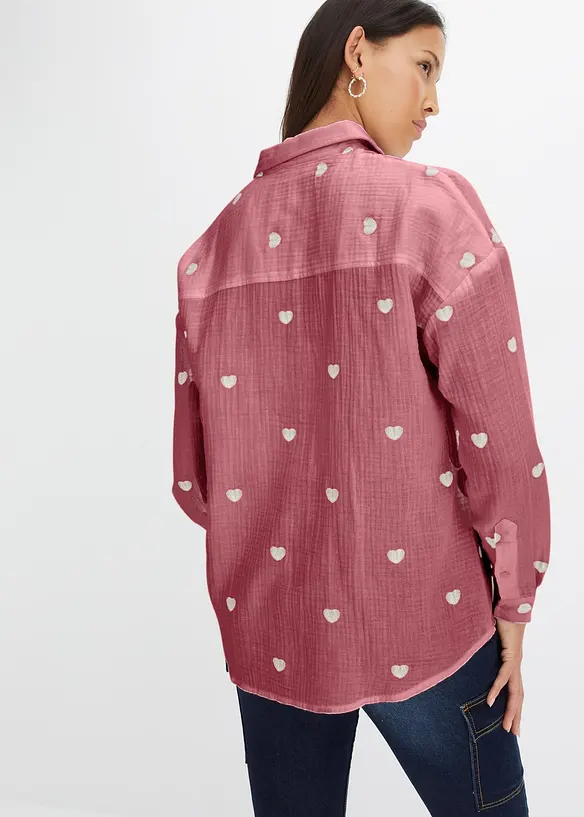 Chemisier ample en gaze de coton avec broderies, bonprix