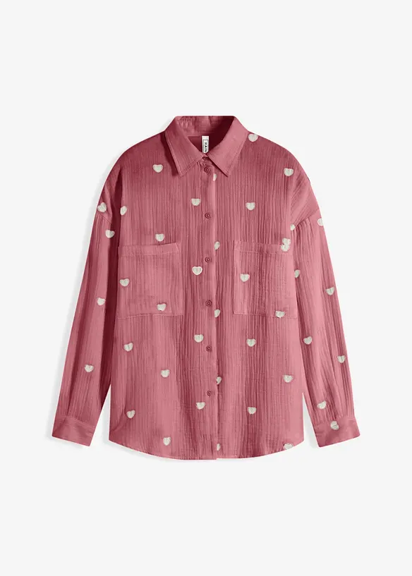 Chemisier ample en gaze de coton avec broderies, bonprix