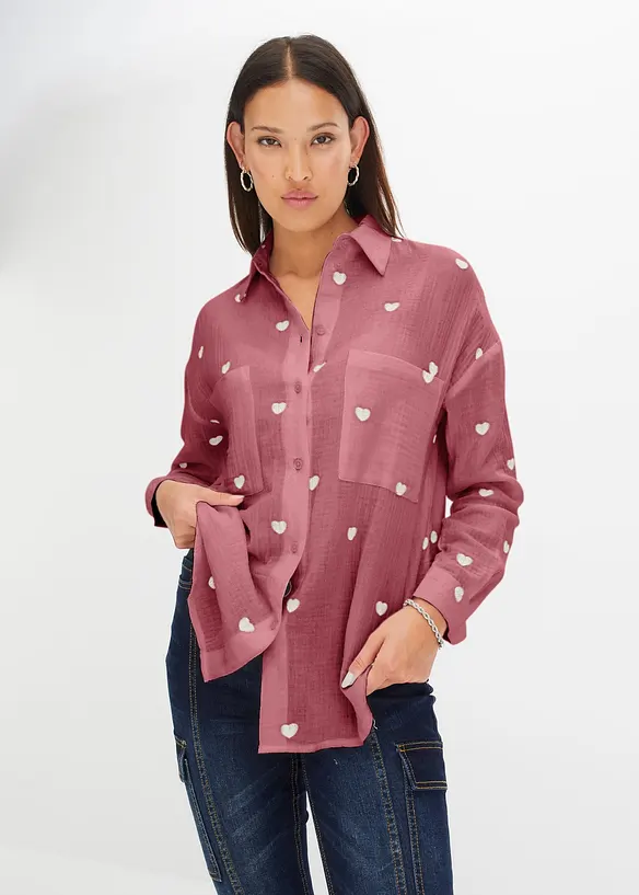 Chemisier ample en gaze de coton avec broderies, bonprix