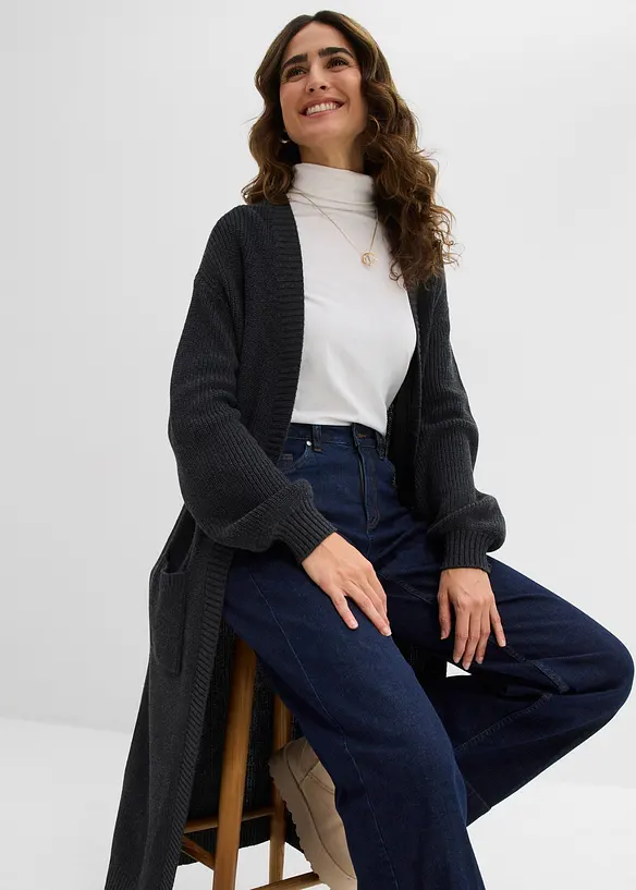 Gilet long en maille à épaules descendues, bonprix