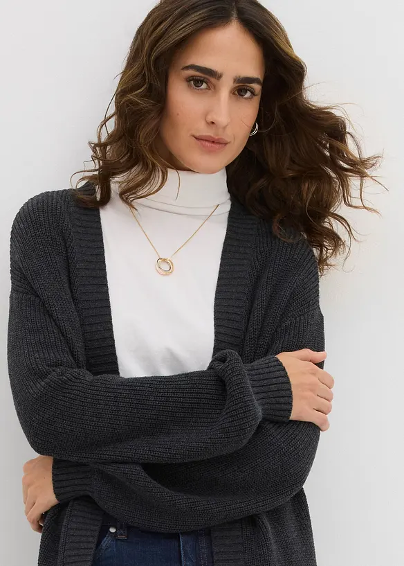 Gilet long en maille à épaules descendues, bonprix