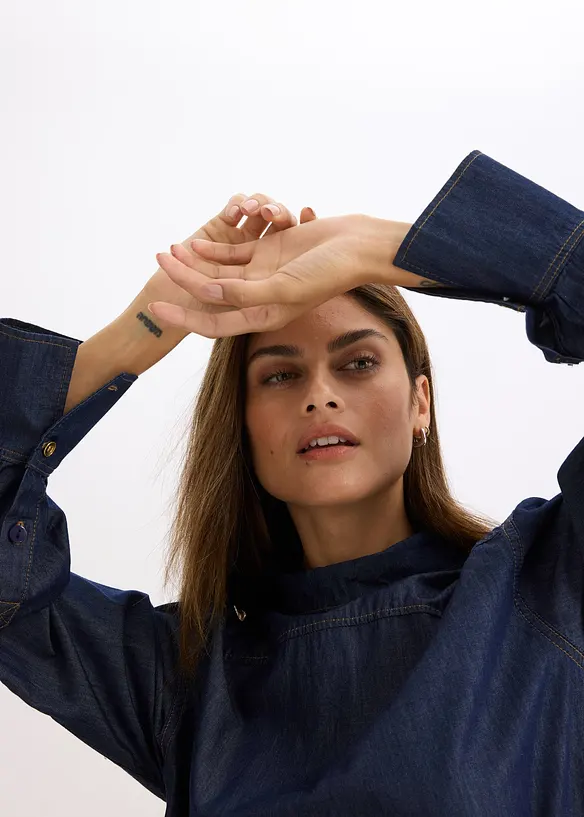 Blouse en jean avec larges manchettes, bonprix