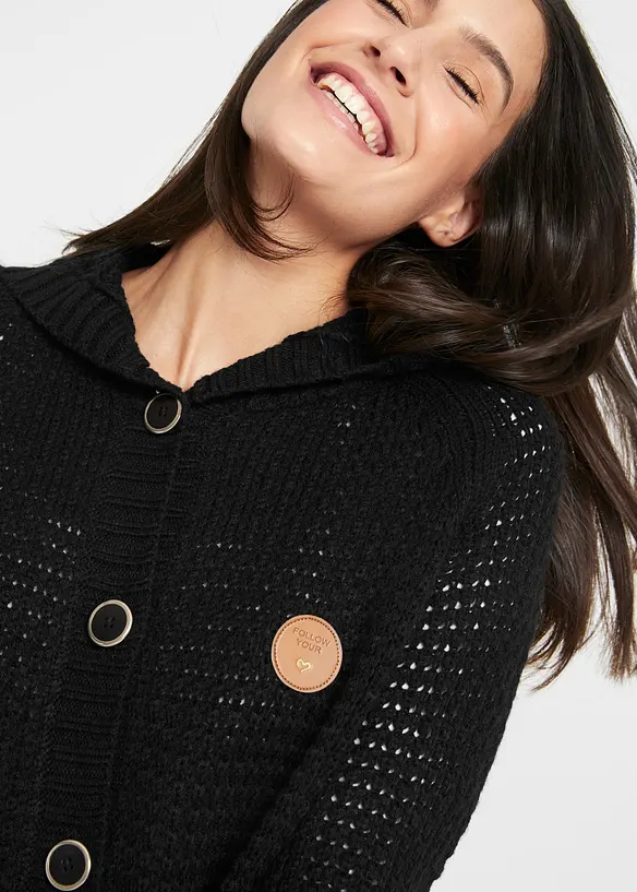 Gilet long en maille à capuche, bonprix