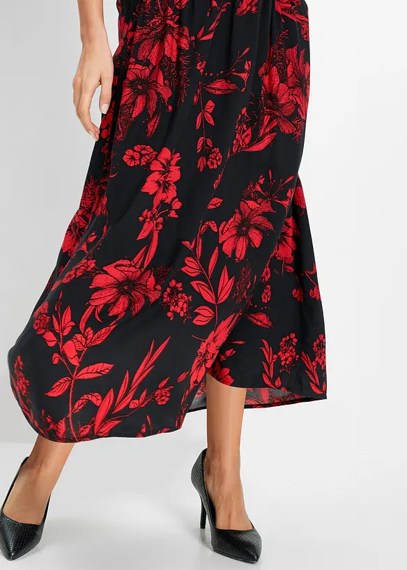 Jupe longue en viscose avec taille &eacute;lastique et lien &agrave; nouer, bonprix