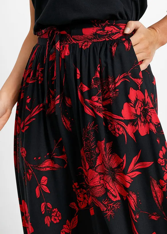 Jupe longue en viscose avec taille &eacute;lastique et lien &agrave; nouer, bonprix