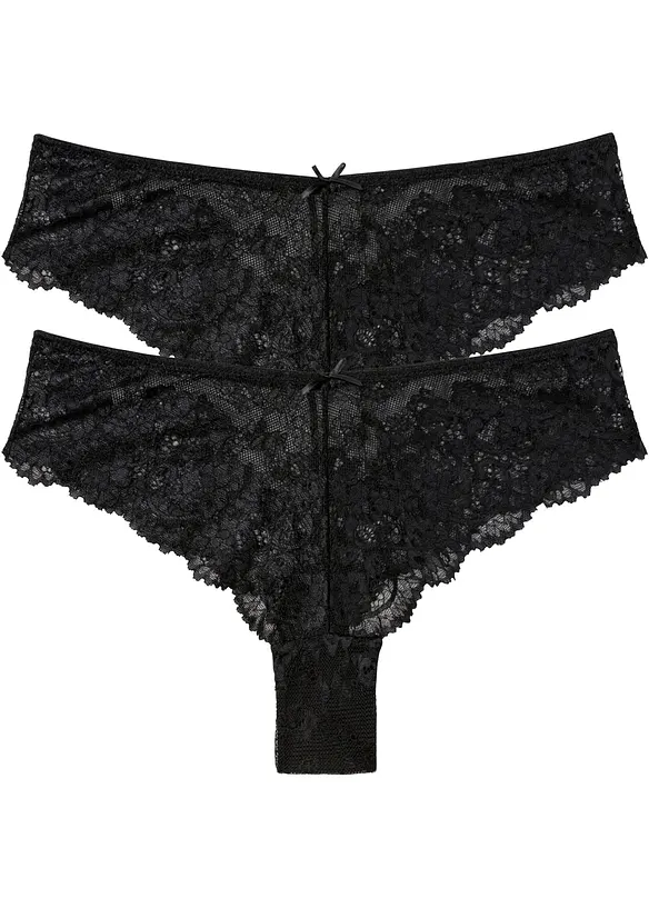 Lot de 2 slips brésiliens en dentelle délicate, bonprix