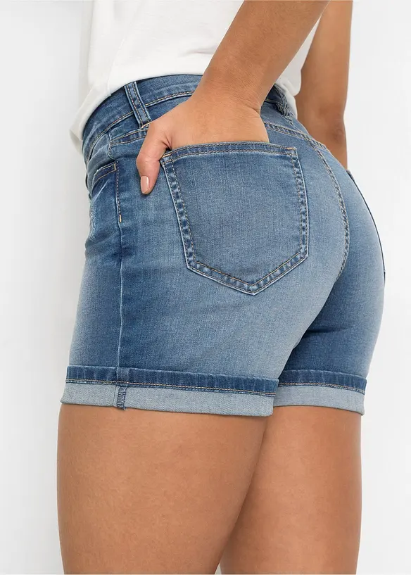 Short en jean taille mi-haute avec détails décoratifs, bonprix