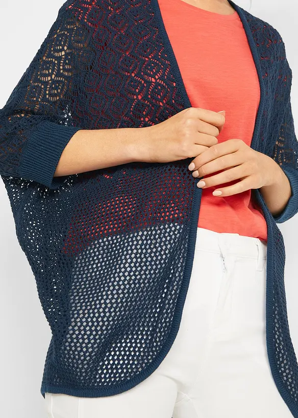 Gilet long en maille ajourée, bonprix