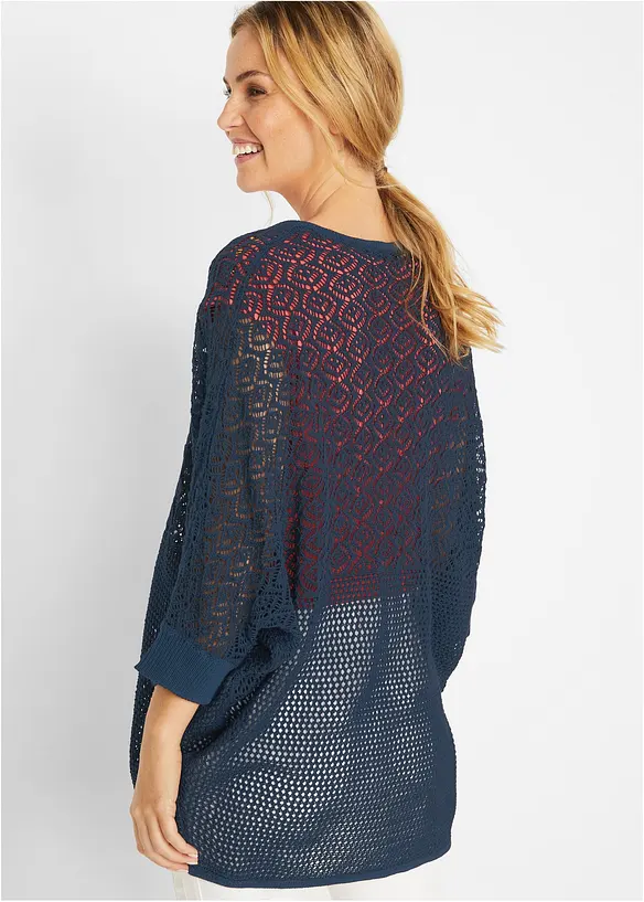 Gilet long en maille ajourée, bonprix