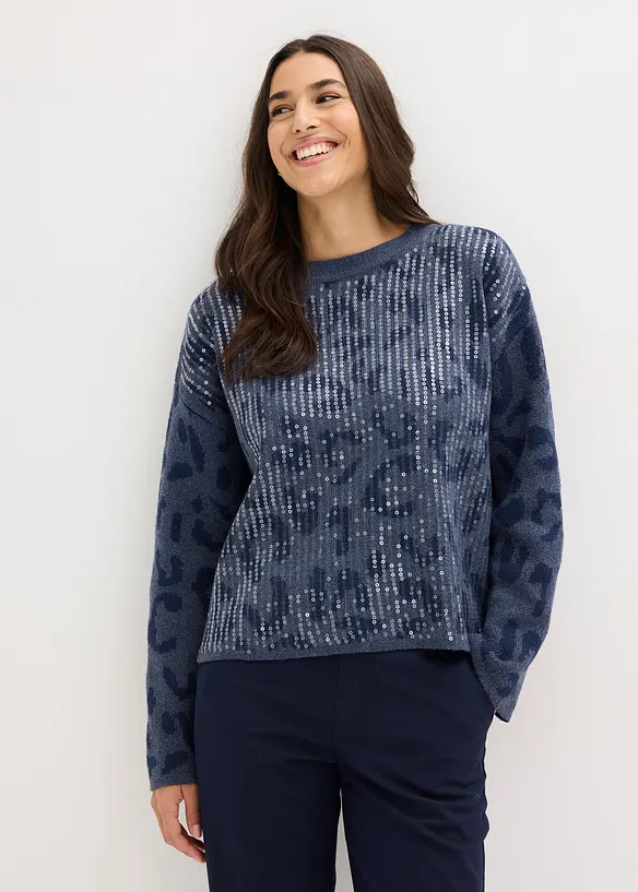 Pull oversize en jacquard à sequins, bonprix