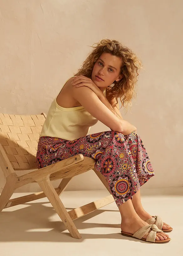 Jupe-culotte large en jersey avec large taille smokée, longueur 7/8, bonprix