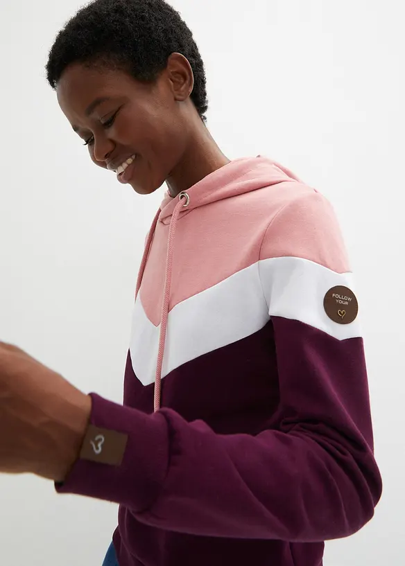 Sweat-shirt à capuche et grand col, bonprix