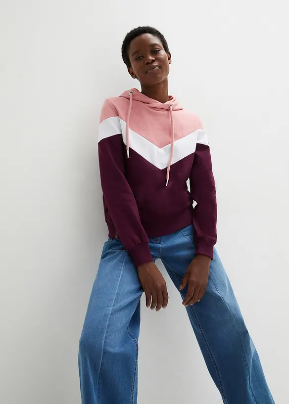 Sweat-shirt à capuche et grand col, bonprix