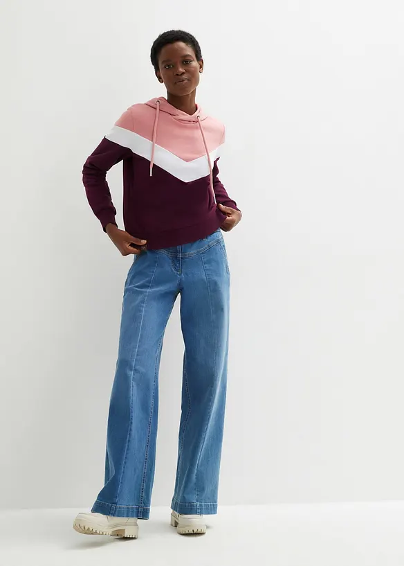 Sweat-shirt à capuche et grand col, bonprix