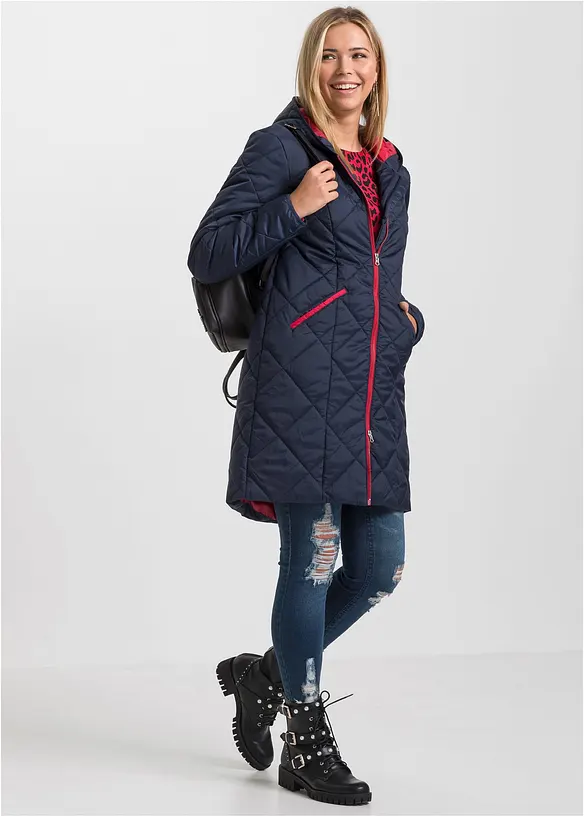 Manteau matelassé bicolore à capuche, bonprix