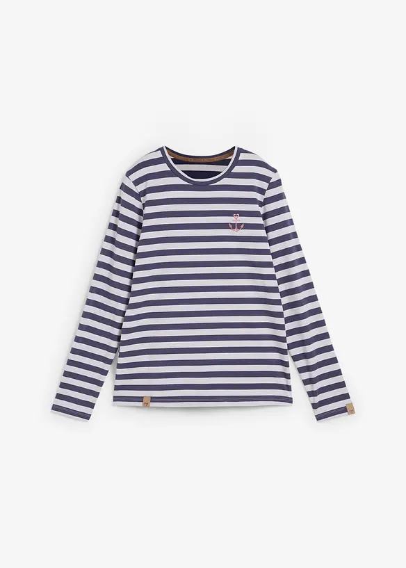 T-shirt manches longues rayé à broderies, bonprix