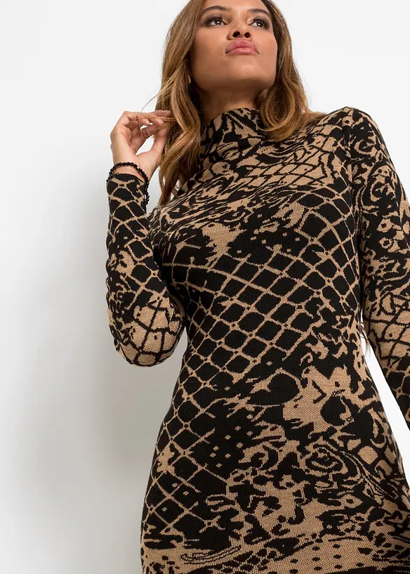 Robe en maille ajustée à col montant, bonprix