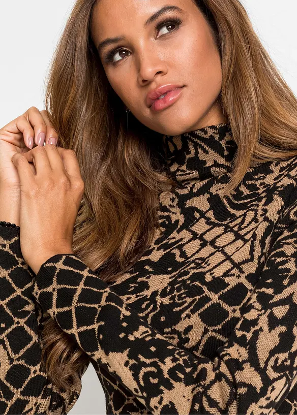 Robe en maille ajustée à col montant, bonprix