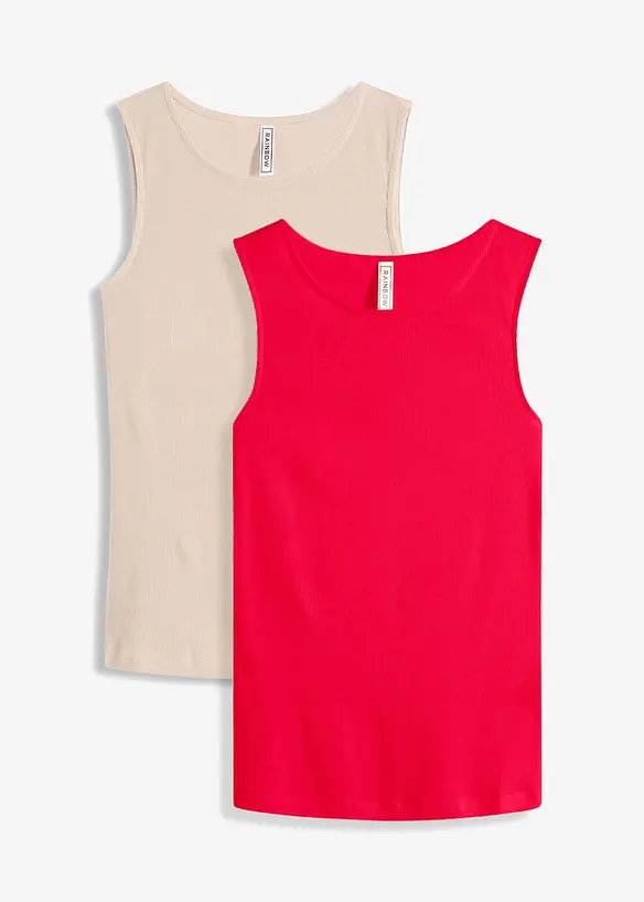 Lot de 2 tops côtelés 100% coton, bonprix