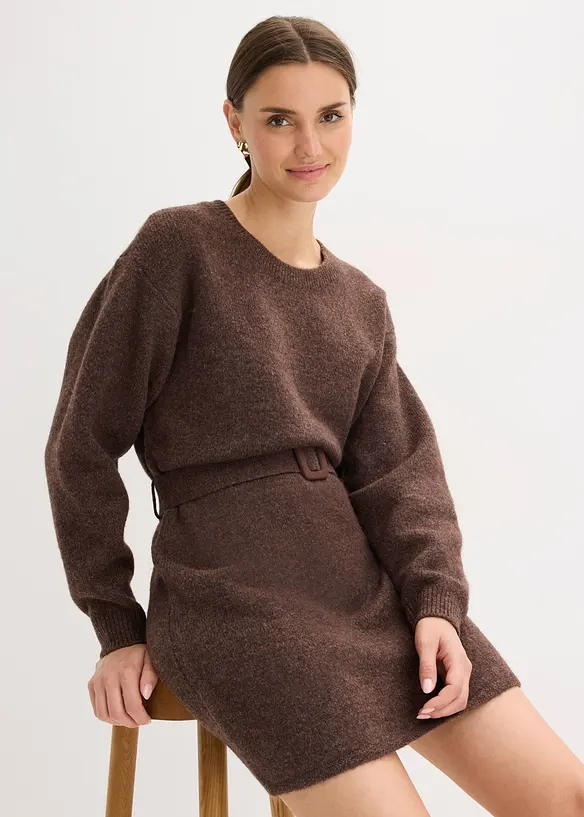 Robe courte en maille avec laine et ceinture, bonprix