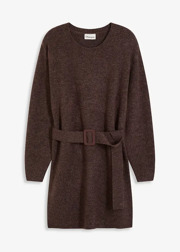 Robe courte en maille avec laine et ceinture, bonprix