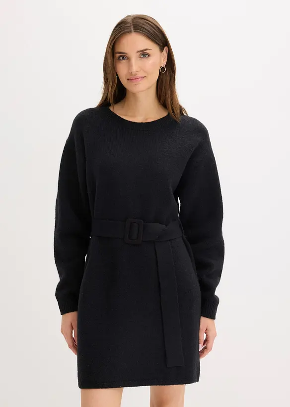 Robe courte en maille avec laine et ceinture, bonprix