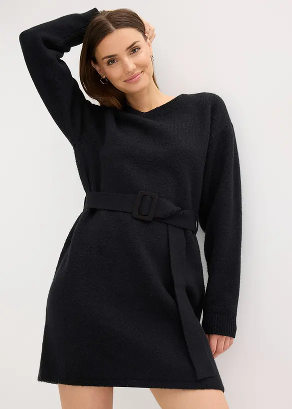 Robe courte en maille avec laine et ceinture, bonprix