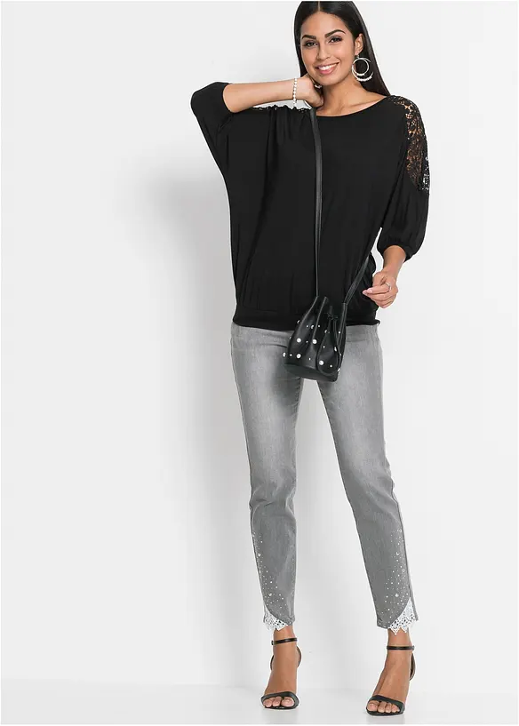 T-shirt oversize en viscose et dentelle, bonprix