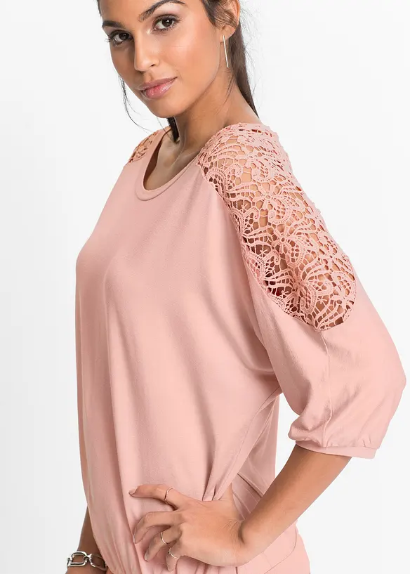 T-shirt oversize en viscose et dentelle, bonprix