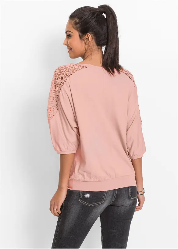 T-shirt oversize en viscose et dentelle, bonprix