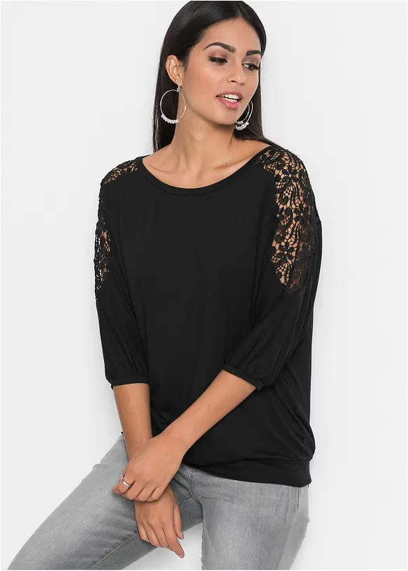 T-shirt oversize en viscose et dentelle, bonprix