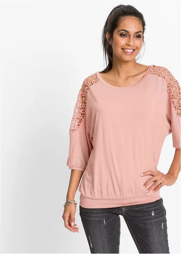 T-shirt oversize en viscose et dentelle, bonprix