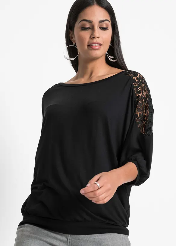 T-shirt oversize en viscose et dentelle, bonprix