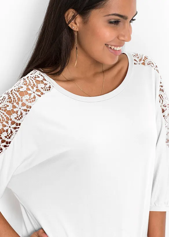 T-shirt oversize en viscose et dentelle, bonprix