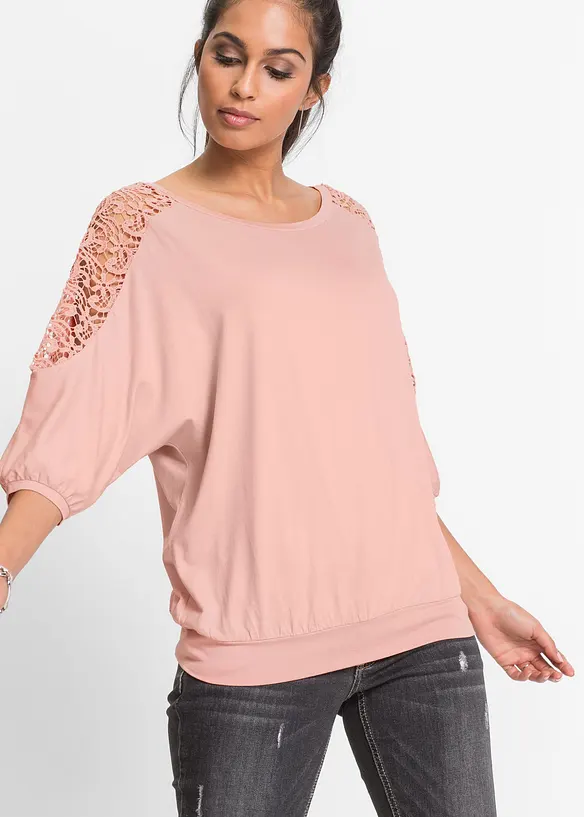 T-shirt oversize en viscose et dentelle, bonprix